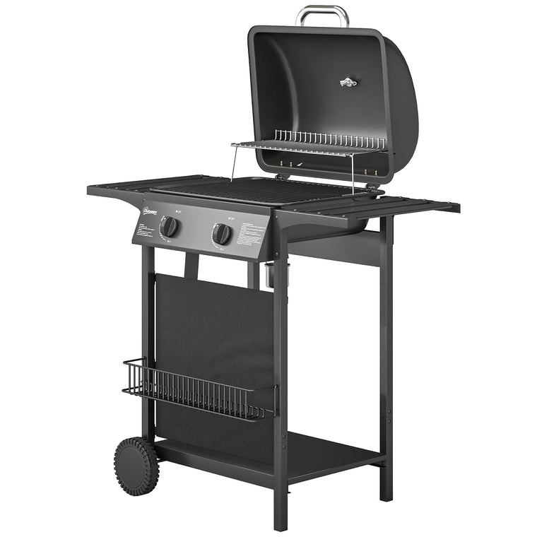 2-Burner Propane Gas Grill with Wheels and Warming Rack