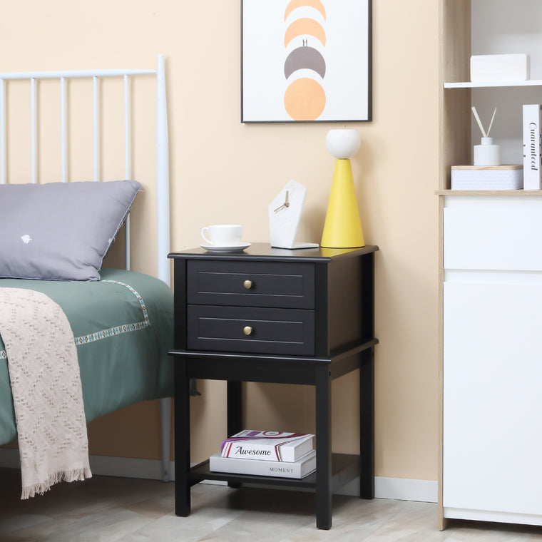 Sofa Side Table with Drawers and Shelf