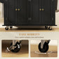 Rolling Kitchen Island with Rubber Wood Top and Storage, Spice Rack, Towel Rack, Black