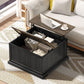 Lift Top Coffee Table with Charging Station, Square Farmhouse Center Table with Hidden Storage, Black Wood Grain