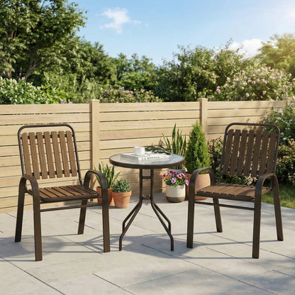 3-Piece Bistro Set with Stackable Chairs and Glass Table