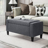 Storage Ottoman Bench, Linen Upholstered Bench with Tufted Design, Flipping Top, Dark Grey