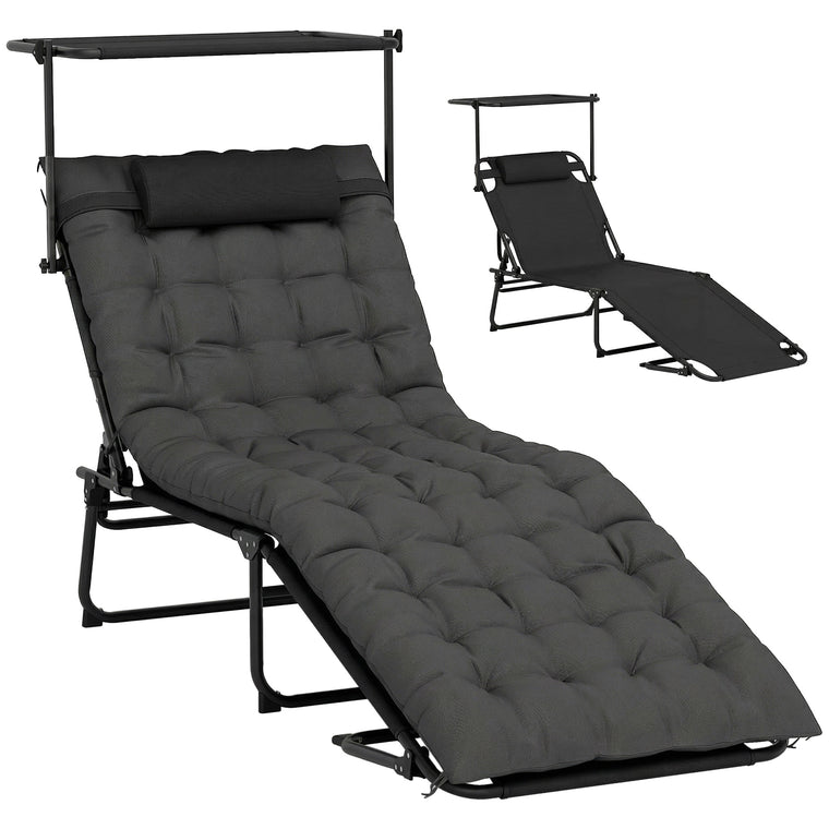 Folding Tanning Chair with Adjustable Canopy & Headrest