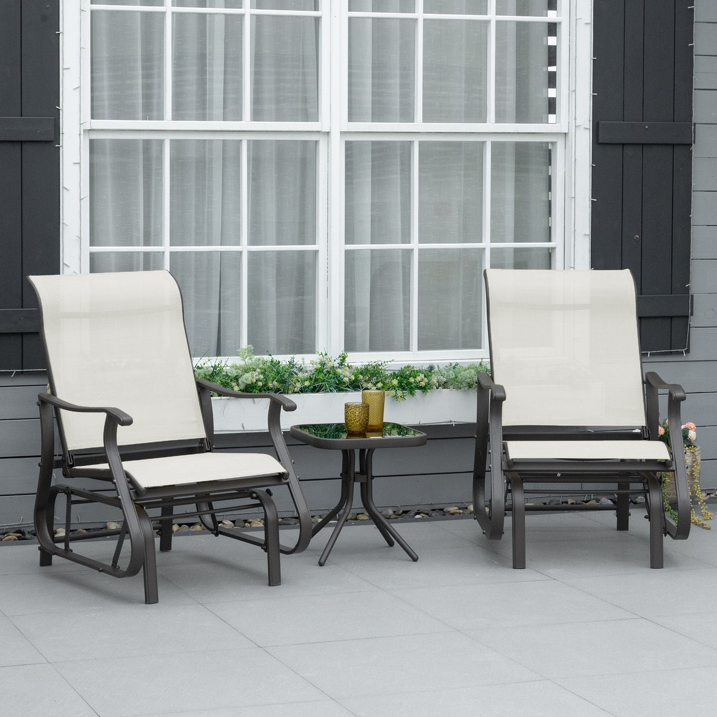 3PCs Gliding Rocking Chair & Bistro Tea Table Set, Mixed Grey