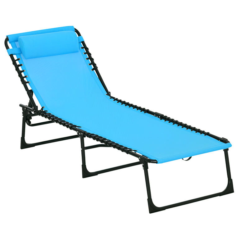 Sky Blue 4-Level Adjustable Chaise Lounge with Headrest