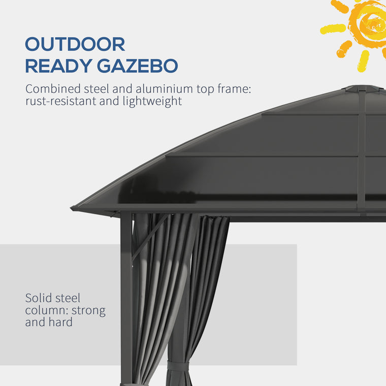 10' x 10' Dark Grey Hardtop Gazebo with Polycarbonate Roof