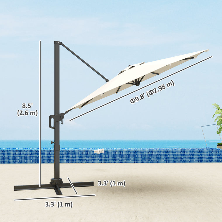 10' White Offset Cantilever Umbrella with 360° Rotation & Tilt