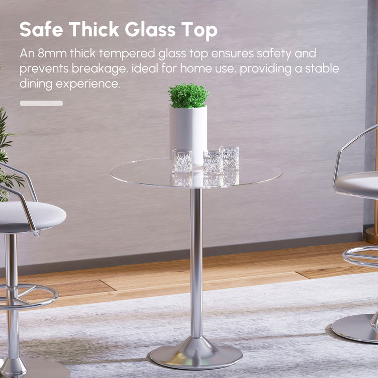 Round Glass-Top Pub Table - Silver