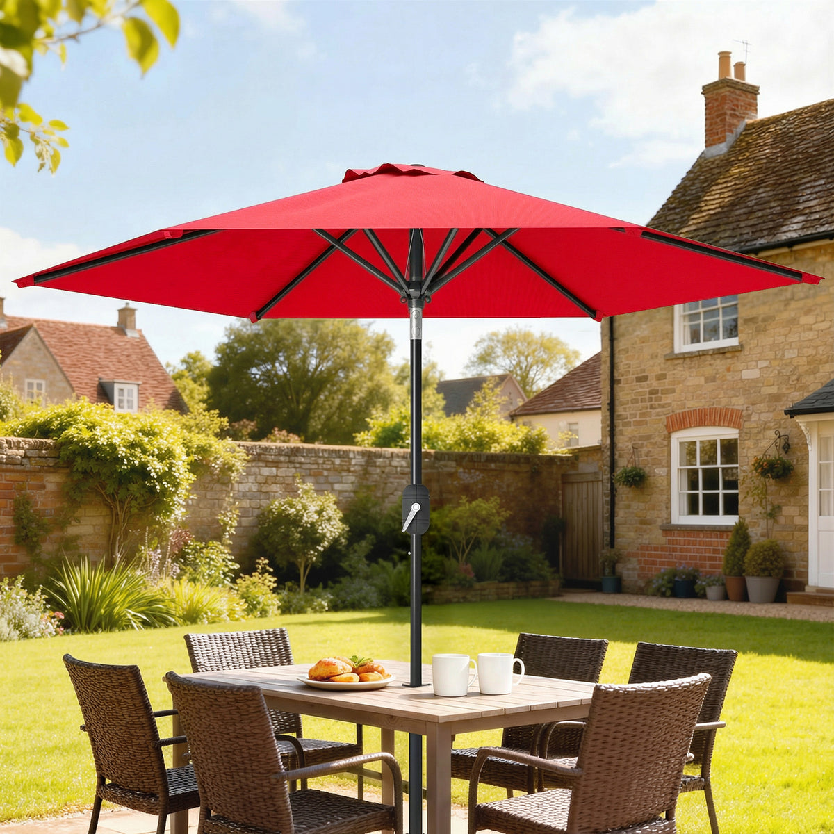 Wine Red Patio Sun Umbrella with 6 Ribs