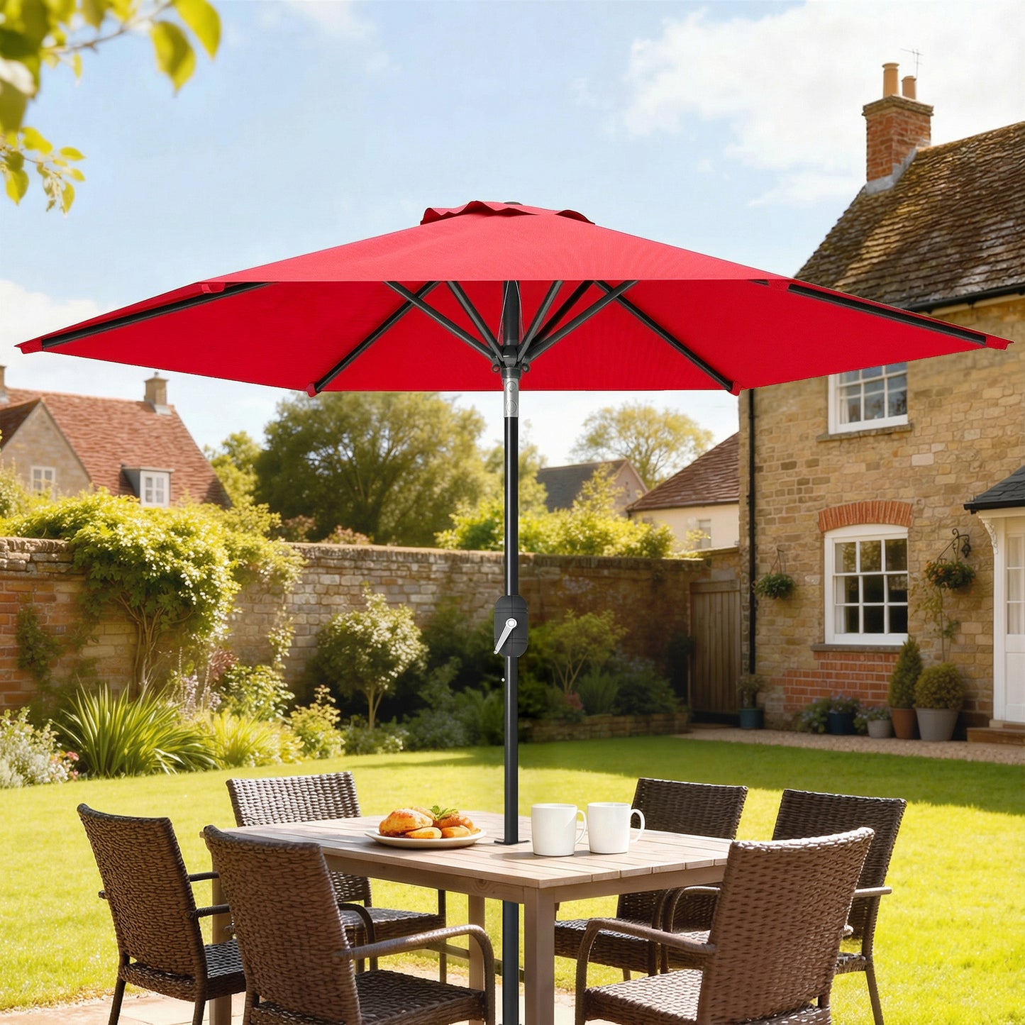 Wine Red Patio Sun Umbrella with 6 Ribs