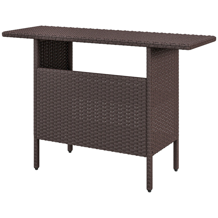 Bar Height Wicker Table with 2 Storage Shelves