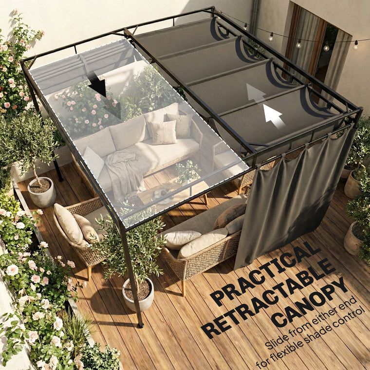 10' x 10' Retractable Pergola Canopy with Curtains