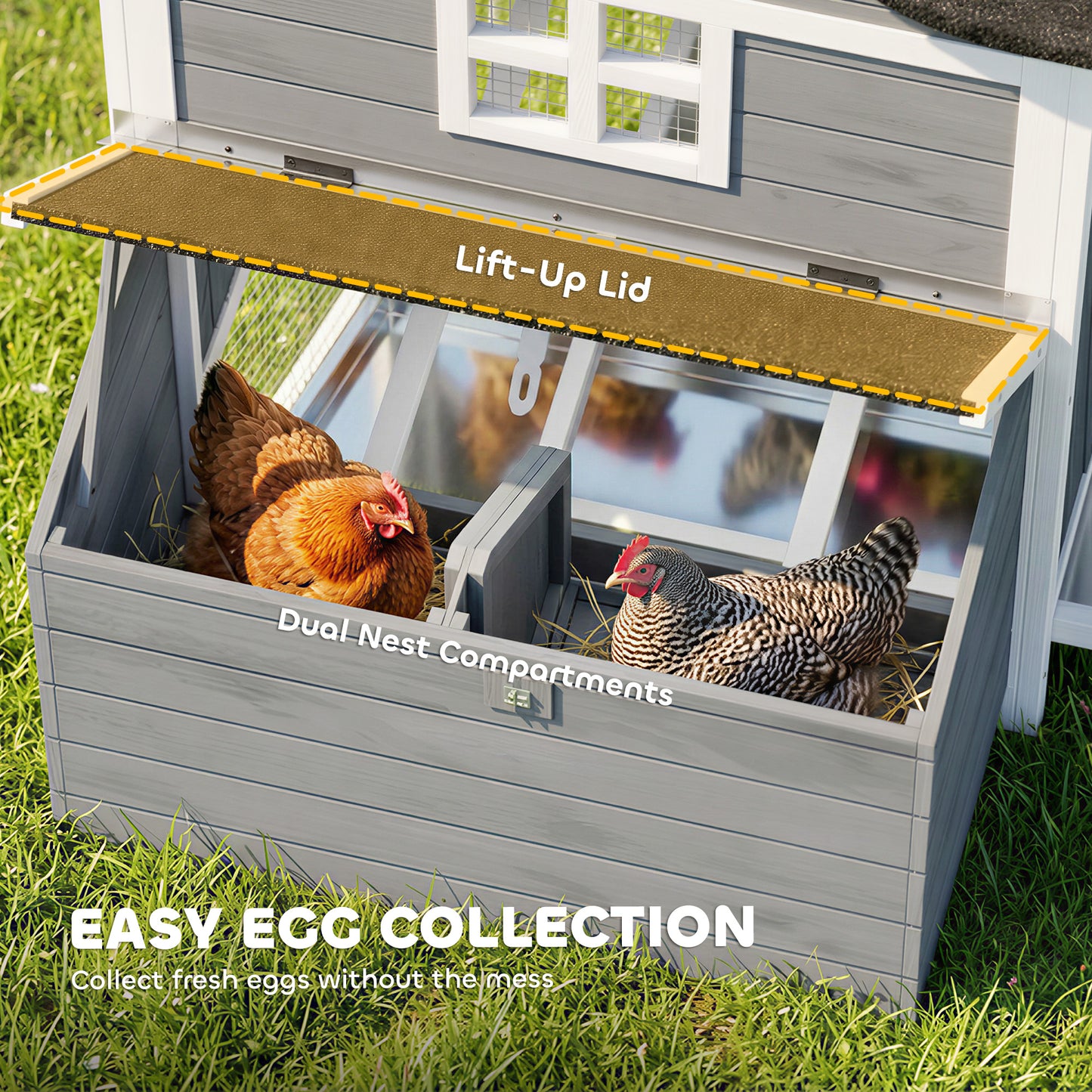 118"L Chicken Coop, Large Wooden Hen House with Run, Pull-Out Tray, Waterproof Roof, Nesting Box, Swing, Roosting Bars