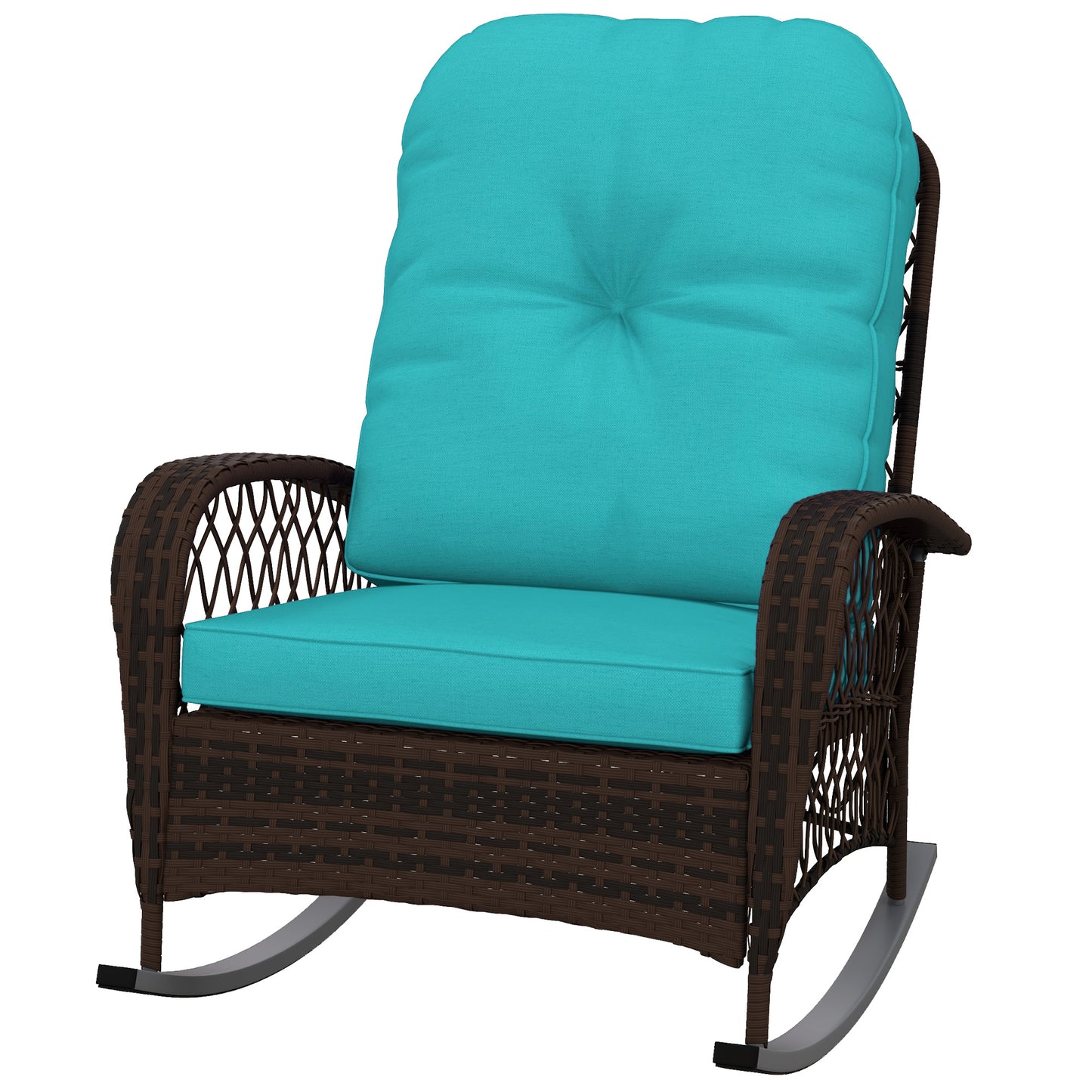 Outdoor Wicker Rattan Rocking Chair Patio Rocker with Thick Cushions for Garden Backyard Porch, Light Green