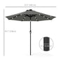 8.8 ft Solar Powered Outdoor Patio Umbrella Round Market Table Umbrella with Adjustable LED Lights Tilt Crank Dark Grey