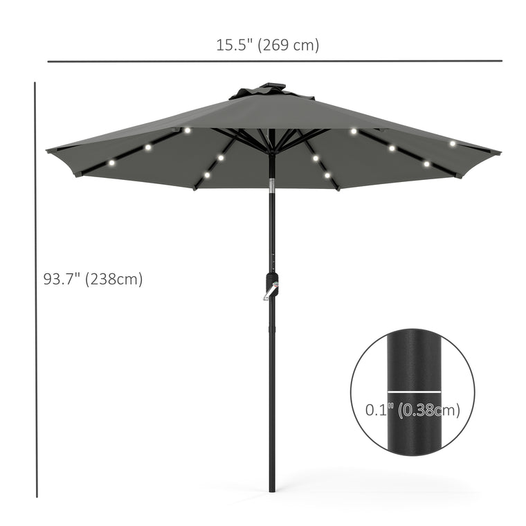 8.8ft Dark Grey Solar Market Umbrella with LED Lights & Crank