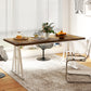 Farmhouse Kitchen Table for 8, Rectangular Dining Table with Thick Tabletop and Steel Trestle Legs, Brown and White