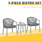 3-Piece Rattan Bistro Set, Garden Seating Group with 2 Armchairs and Coffee Table, Balcony Furniture Set, Grey