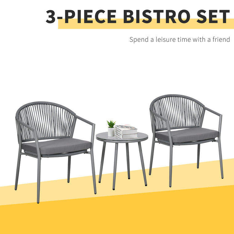 3-Piece Rattan Bistro Set with 2 Armchairs and Coffee Table