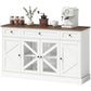 Sideboard Buffet Cabinet, 54" Farmhouse Kitchen Storage Cabinet with Acrylic Barn Doors and 3 Drawers, White Wood Grain
