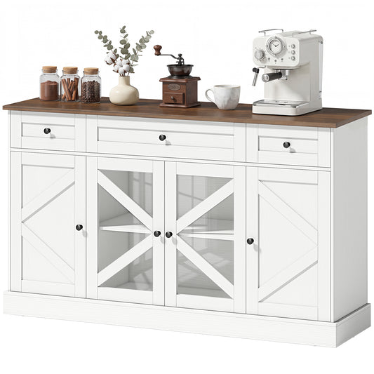 54" Farmhouse Sideboard Cabinet with Acrylic Barn Doors - White Wood Grain