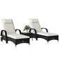 3 Pieces Wicker Patio Lounger Set with Table, Rattan Outdoor Lounge Chair Set with Cushions, Wheels, 5-Level Reclining Backrest, Headrest, Brown/Grey