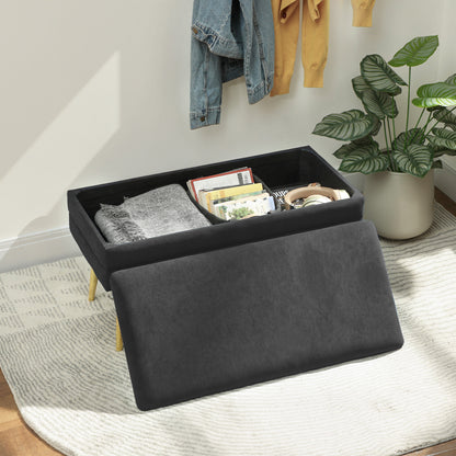 31" Velvet Storage Ottoman Bench with Steel Legs
