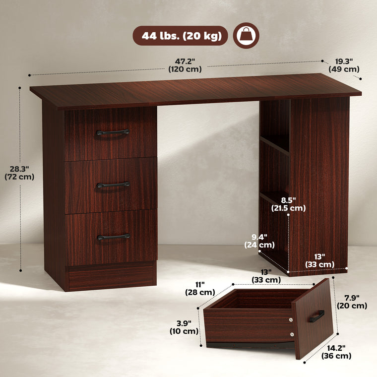 47" Computer Desk with Shelves and Drawers - Walnut