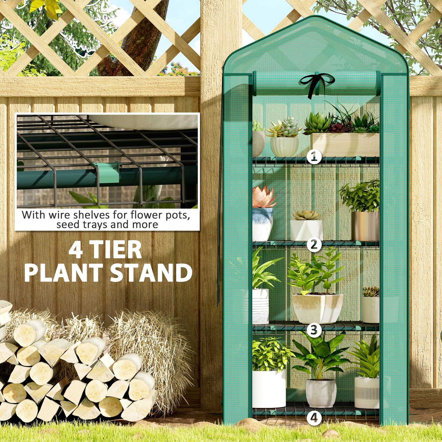 Mini Greenhouse with Screen Roof, Portable Small Greenhouse with Roll-Up Zipper Door