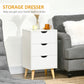 Bedside Table, Modern Nightstand with 3 Drawers, Side End Table with Wood Legs for Living Room, Bedroom, White
