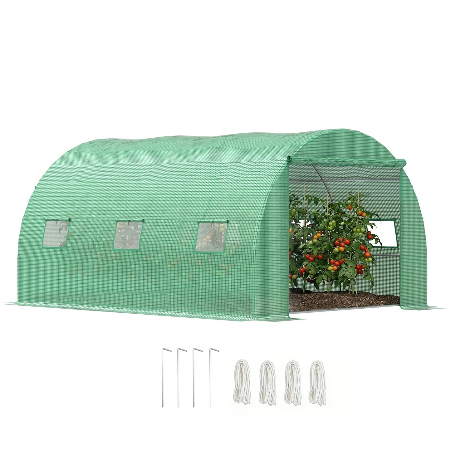 13' x 10' x 6.6' Walk-in Polytunnel Greenhouse, Outdoor Garden Tunnel Greenhouse Tent with Zipped Roll-Up Door and 6 Mesh Windows, Green