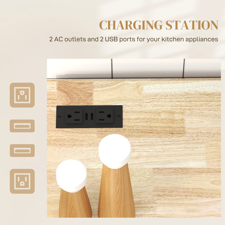 Kitchen Island with Power Outlet and Drop Leaf