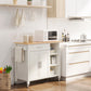 Wooden Rolling Kitchen Island on 360-Degree Swivel Wheels, Dining Cart with Drawer and Towel Rack, White