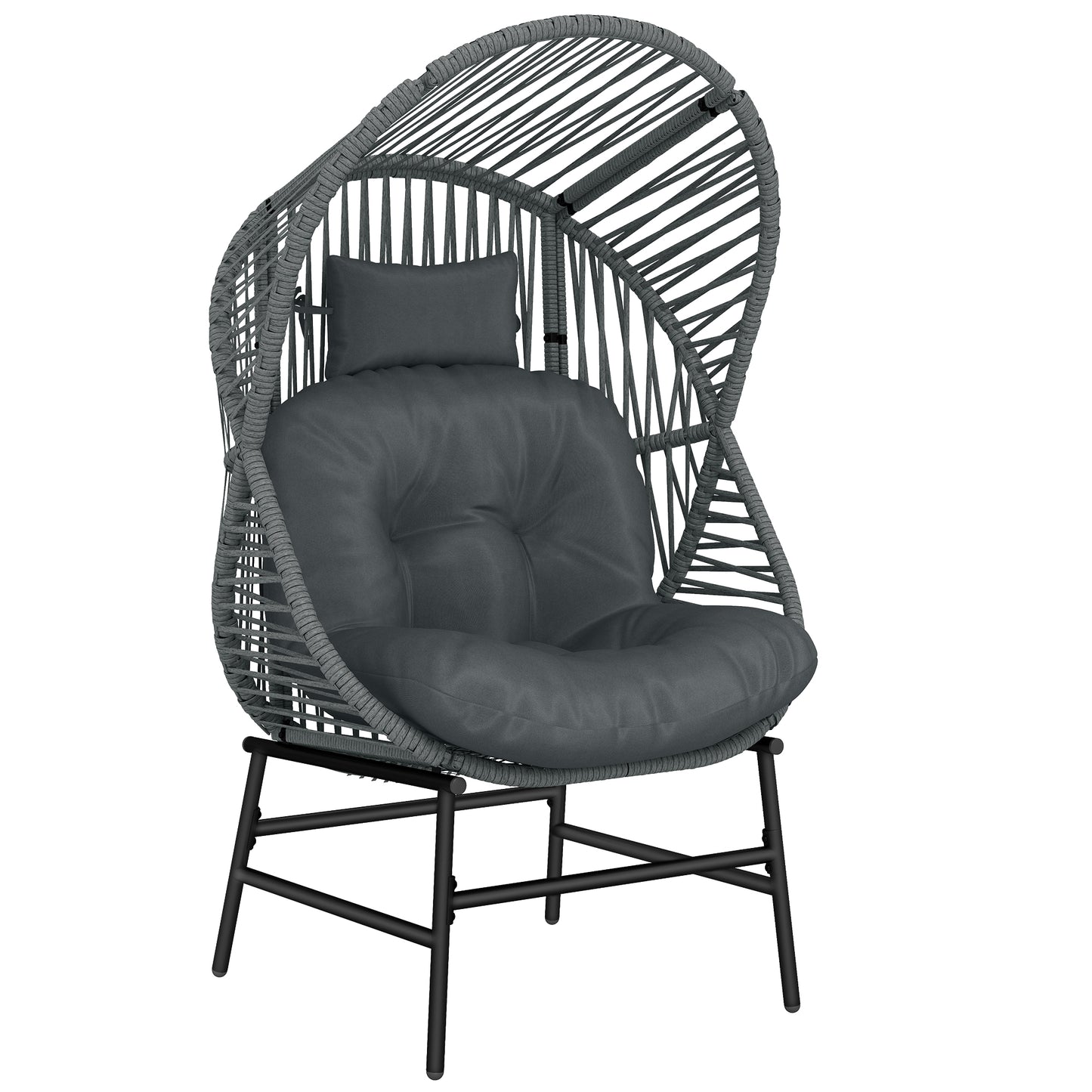 Wicker Egg Chair, 330 lbs Outdoor Rattan Lounge Chair with Thick Cushion, Headrest, Steel Frame, Dark Grey