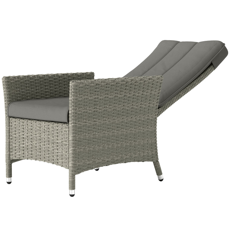 Wicker Recliner Chair with Adjustable Backrest - Grey