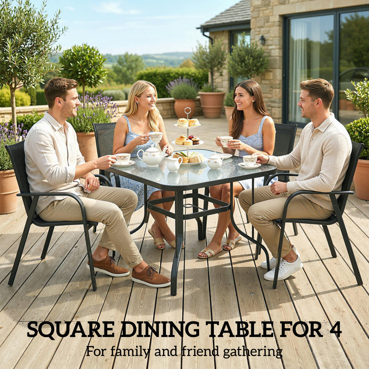 38" Square Dining Table with Tempered Glass and Umbrella Hole