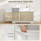 Sideboard Buffet Cabinet, Farmhouse Coffee Bar Cabinet with Door Shelves, Adjustable Shelves, Drawer, Barn Doors, White