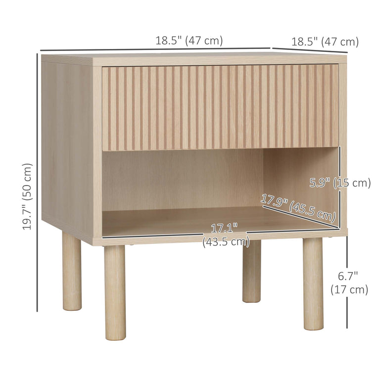 Nightstands Set of 2 with Drawer and Shelf - Natural Wood