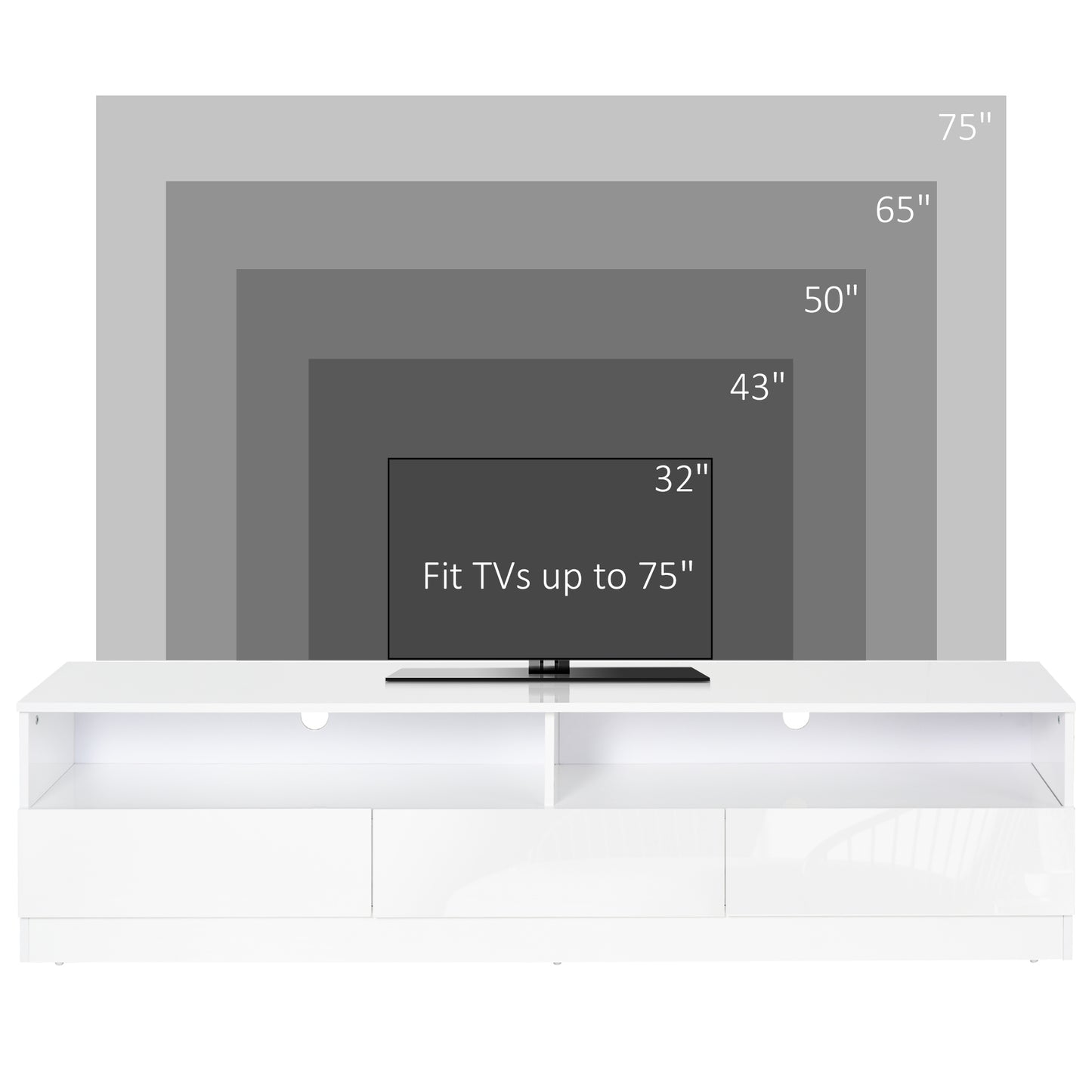 LED Lighted TV Stand for TVs up to 75", Modern TV Cabinet with Storage Drawers for Living Room, High Gloss White
