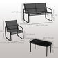4 Piece Patio Furniture Set, Outdoor Conversation Set with 2 Loveseats, 2 Armchairs, Glass-Top Table, Black