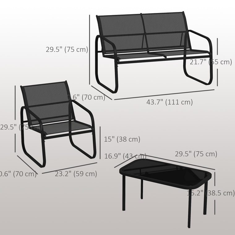 4-Piece Conversation Set with 2 Loveseats and Glass Table