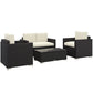 Outdoor Furniture with Table, Wicker Furniture with Loveseat and 2 Chair for Garden, Poolside, Cream
