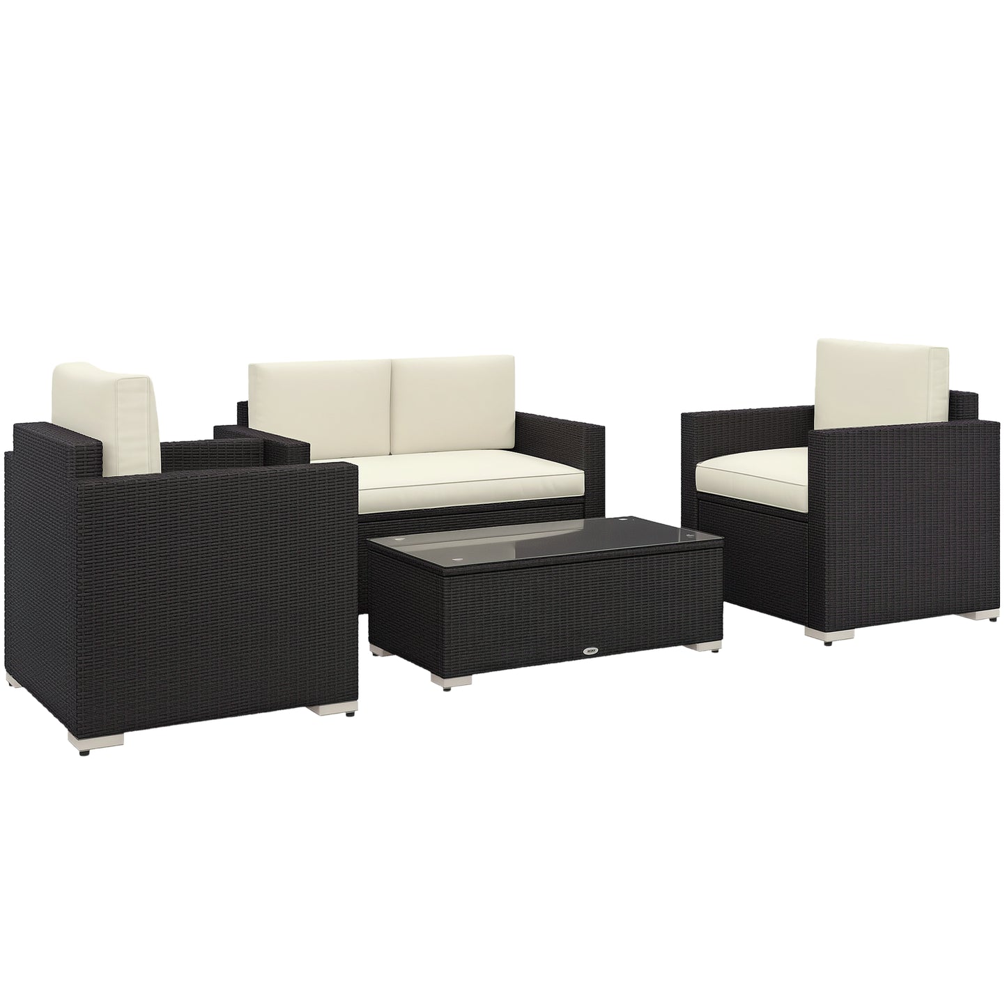 Outdoor Furniture with Table, Wicker Furniture with Loveseat and 2 Chair for Garden, Poolside, Cream