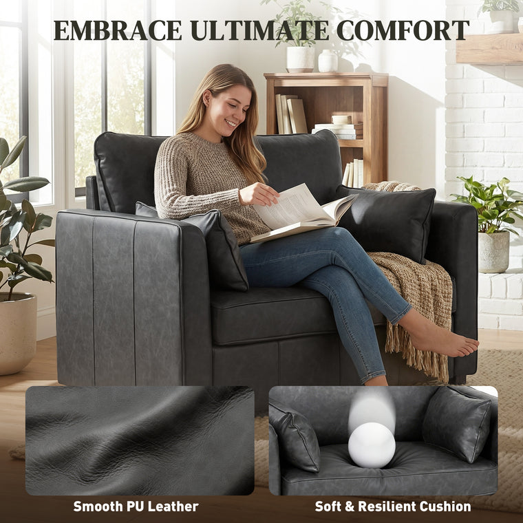 PU Leather Accent Chair with Pillows
