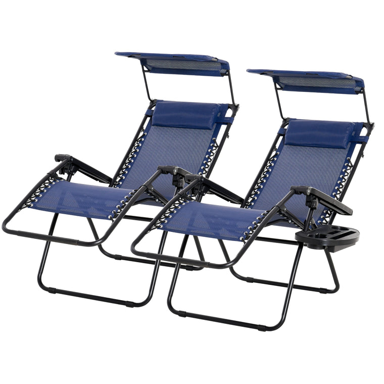 Blue Zero Gravity Chair Set with Canopy Shade