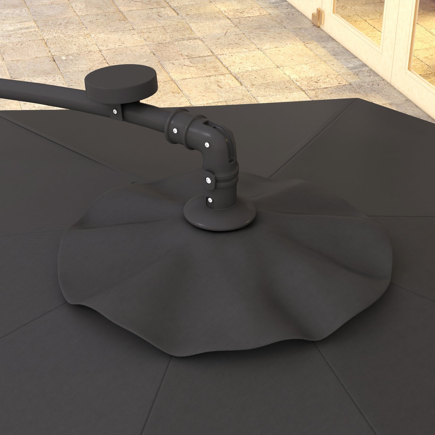 9.5' Dark Grey Offset Parasol with Solar LED Lights