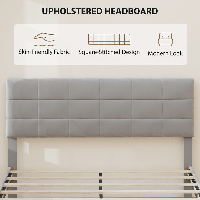 Queen Platform Bed Frame with Upholstered Headboard