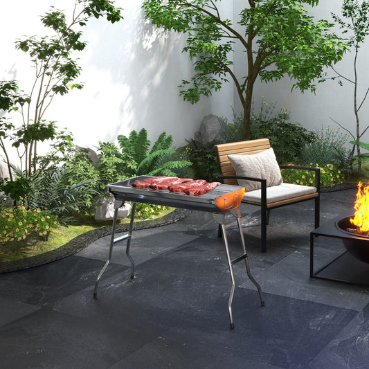 Stainless Steel Charcoal BBQ Grill, Portable Barbecue Grill with Handles for Outdoor, Cooking, Camping, Picnic