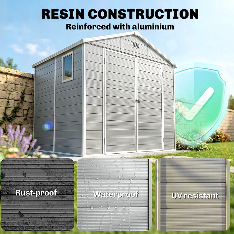 8' x 6' Plastic Garden Shed with Latch Door and Vents