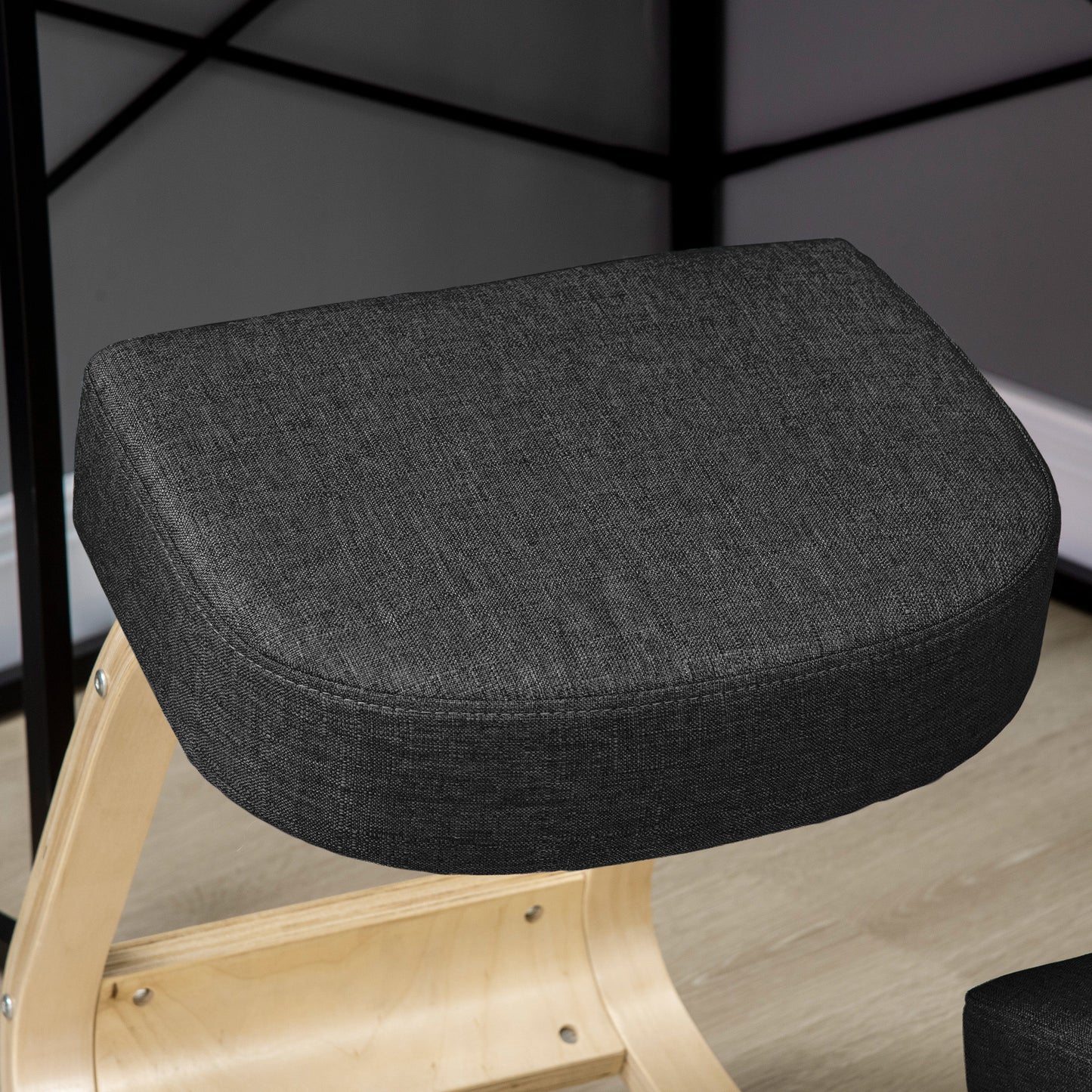 Ergonomic Kneeling Chair, Wood Kneel Stool with Thick Pads, Desk Knee Chair, Improve Posture, Black